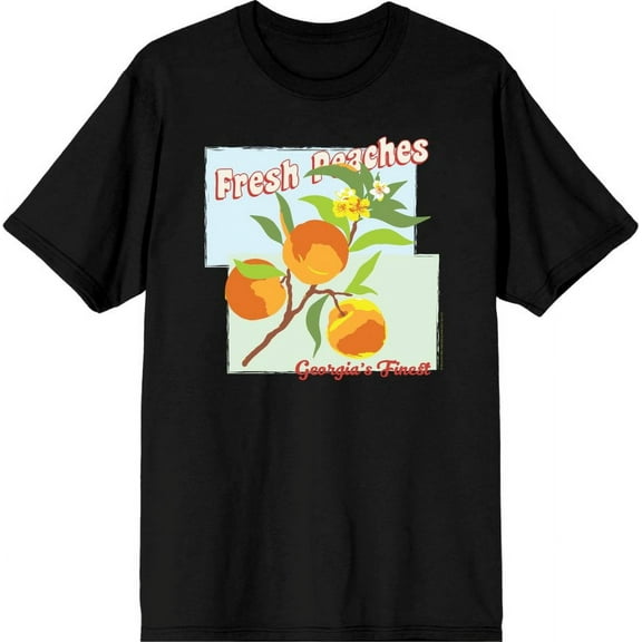Natural World Fresh Peaches Georgia's Finest Men's Black Crew Neck Short Sleeve Tee-Small