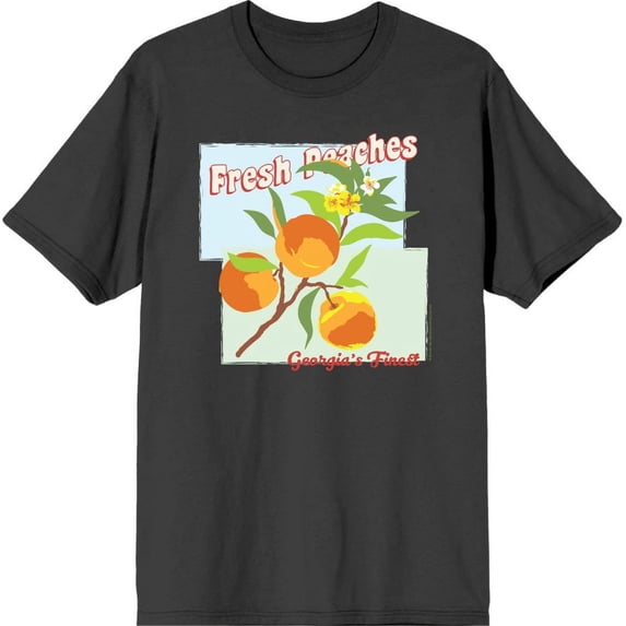 Natural World Fresh Peaches Georgia's Finest Men's Charcoal Crew Neck Short Sleeve Tee-XS