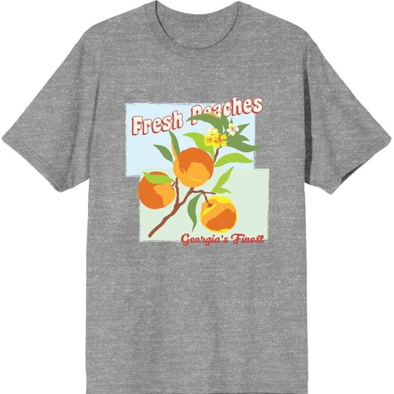 Natural World Fresh Peaches Georgia's Finest Men's Heather Gray Crew Neck Short Sleeve Tee-XXL