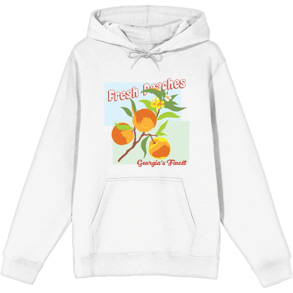 Natural World Fresh Peaches Long Sleeve Adult Hooded Sweatshirt-3XL-White
