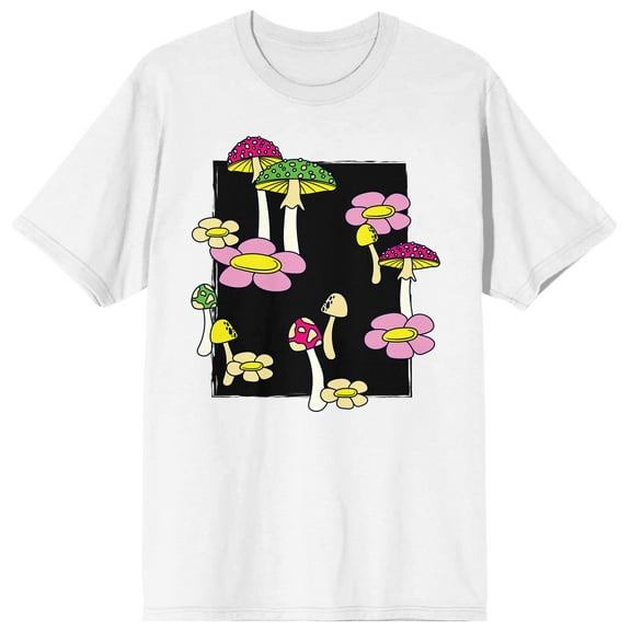 Natural World Mushrooms And Flowers Men's White T-Shirt-Large