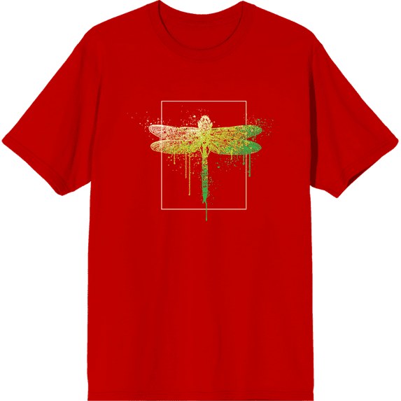 Natural World Paint Splatter Dragonfly Crew Neck Short Sleeve Adult T-shirt
-Medium-Red