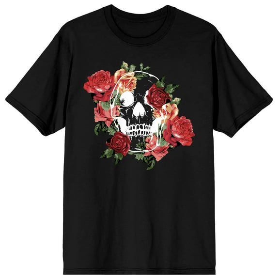Natural World Skull And Roses Men's Black T-Shirt-Small
