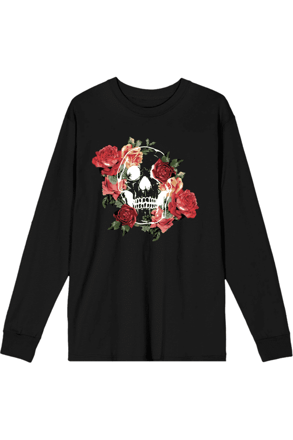 Natural World Skull & Roses Crew Neck Long Sleeve Adult Tee
-XS-Black