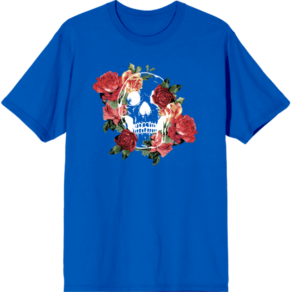 Natural World Skull & Roses Crew Neck Short Sleeve Adult T-shirt-XXL-Orange