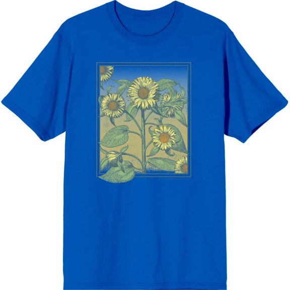 Natural World Sunflower Frame Men's Blue Crew Neck Short Sleeve Tee-3XL