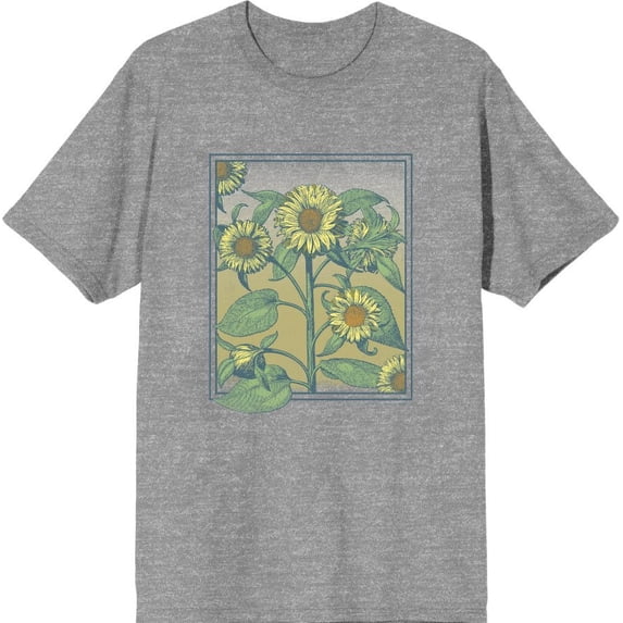Natural World Sunflower Frame Men's Heather Gray Crew Neck Short Sleeve Tee-Medium