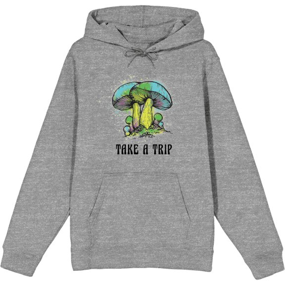 Natural World Take A Trip Mushrooms Long Sleeve Adult Hooded Sweatshirt-Medium-Heather Gray