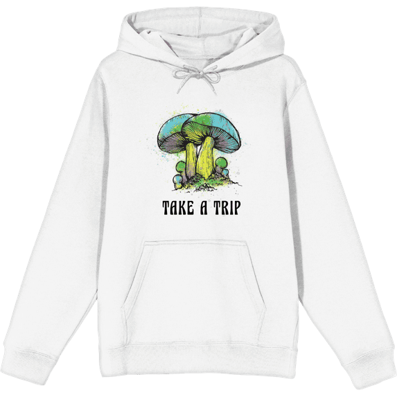 Natural World Take A Trip Mushrooms Long Sleeve Adult Hooded Sweatshirt-Medium-White