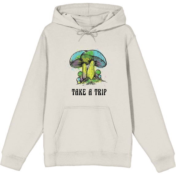 Natural World Take A Trip Mushrooms Long Sleeve Adult Hooded Sweatshirt-XL-Sand
