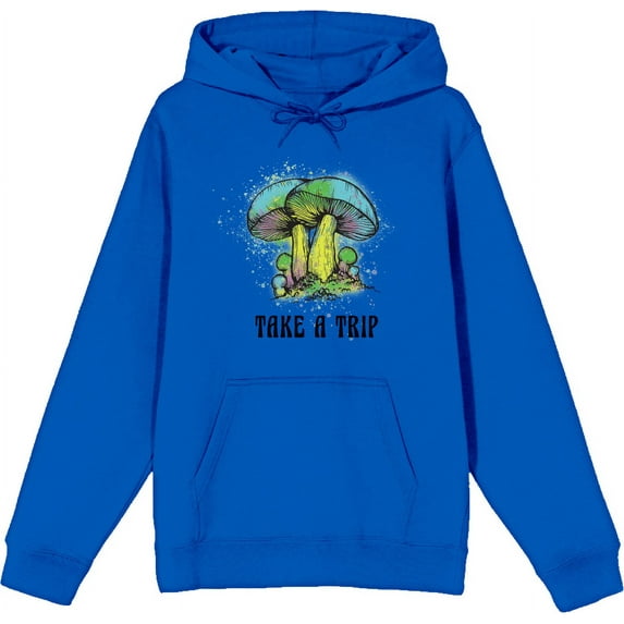 Natural World Take A Trip Mushrooms Long Sleeve Adult Hooded Sweatshirt-XXL-Blue