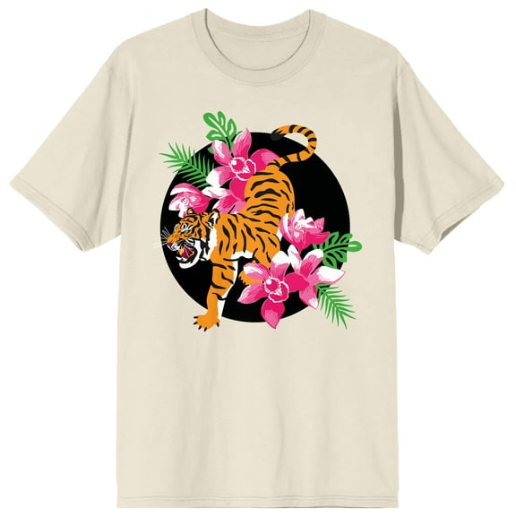 Natural World Tiger And Tropical Flowers Men's Natural T-Shirt-Small