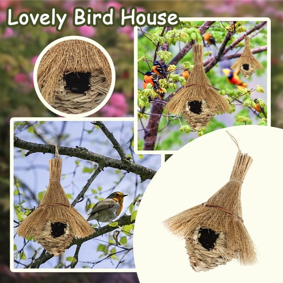 Natural Woven Bird Refuge, Hanging Bird House, Outdoor Bird House, Bird Nesting Box, Bird Nest decor, Bird decor for Home, Made with Dried Miscanthus for Outdoor Bird Habitats and