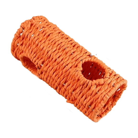 Natural Woven Grass Hamster Tunnel, Interactive Pipe Toy for Parrot and Guinea Pig for Foraging and Hiding Play, Orange