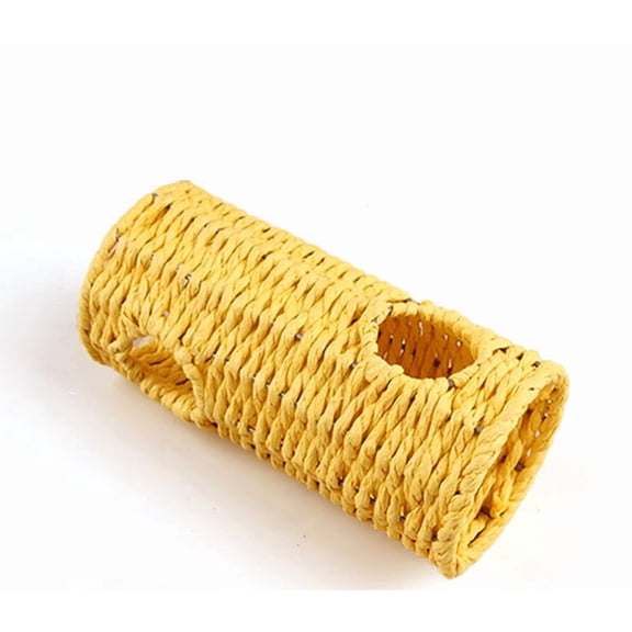 Natural Woven Grass Hamster Tunnel, Interactive Pipe Toy for Parrot and Guinea Pig for Foraging and Hiding Play, Yellow