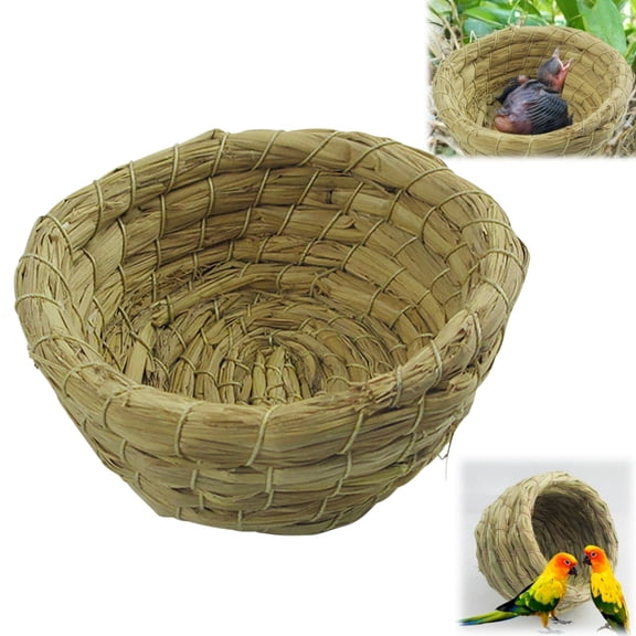 Natural Woven Grass Straw Bird Nest Handmade Hatching Bed Bowl Shape Rest Hut for Parakeet Parrot Birds