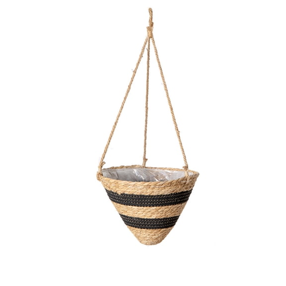 Natural Woven Hanging Planter Basket for Indoor Outdoor Plants, Boho Style Rope Pot with Plastic Liner, Flower Holder Decor for Garden Balcony 9" X 9" X 6"