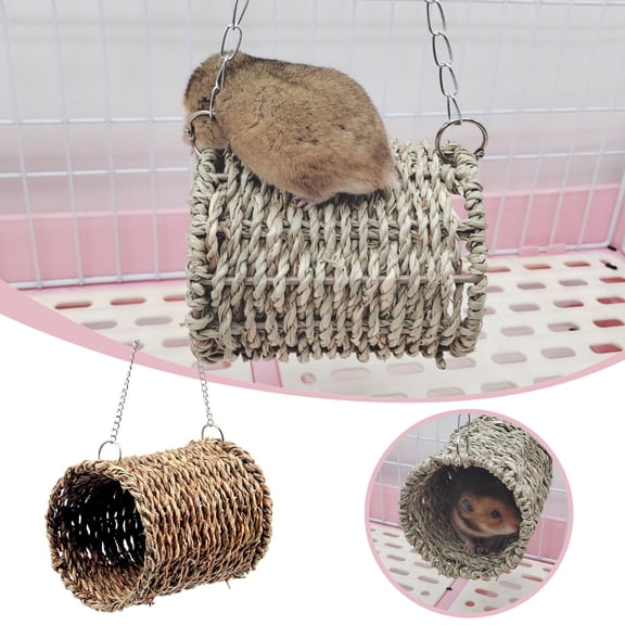 Natural Woven Hanging Tube Toy for Parrots Small Animals Like Hamsters and Squirrels Interactive Play Chew Activity Enrichment