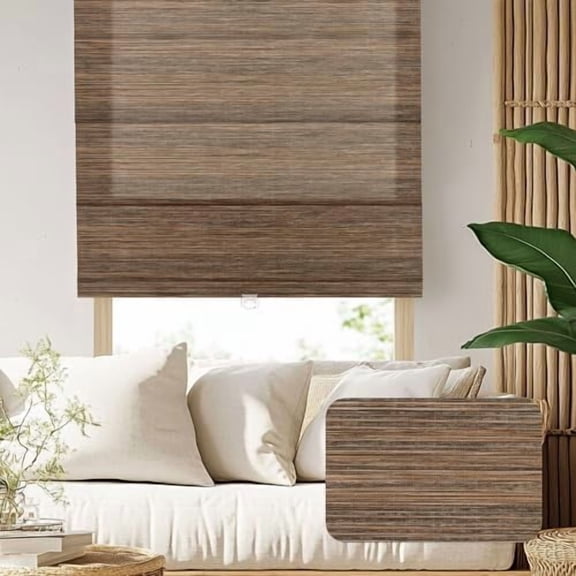 Natural Woven Jute Roman Shades for WindowsCordless Roman Shades Light Filtering Linen Fabric Blinds for Door,Bedroom,Living Room,UV Protect,Thermal Insulation,Light Filtering-Walnut,23" W x 56" H