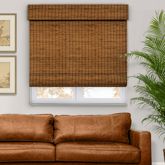 Natural Woven Light Filtering Cordless Bamboo Roman Shades for Windows, 33 in. W x 36 in. L, Frost