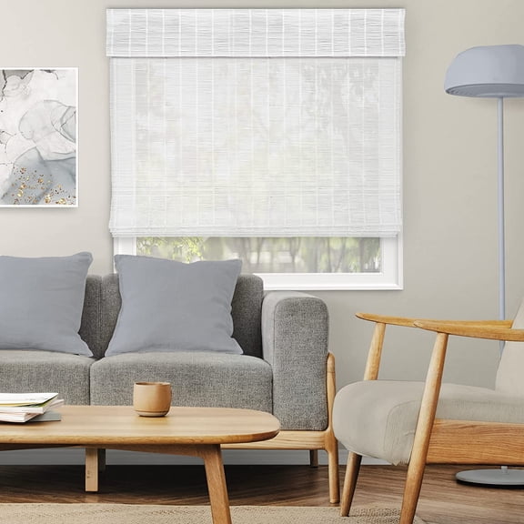 Natural Woven Light Filtering Cordless Bamboo Roman Shades for Windows, 35.5 in. W x 36 in. L, Snow
