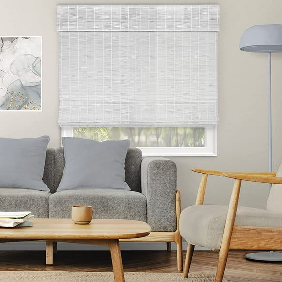 Natural Woven Light Filtering Cordless Bamboo Roman Shades for Windows, 35.5 in. W x 60 in. L, Dior Grey