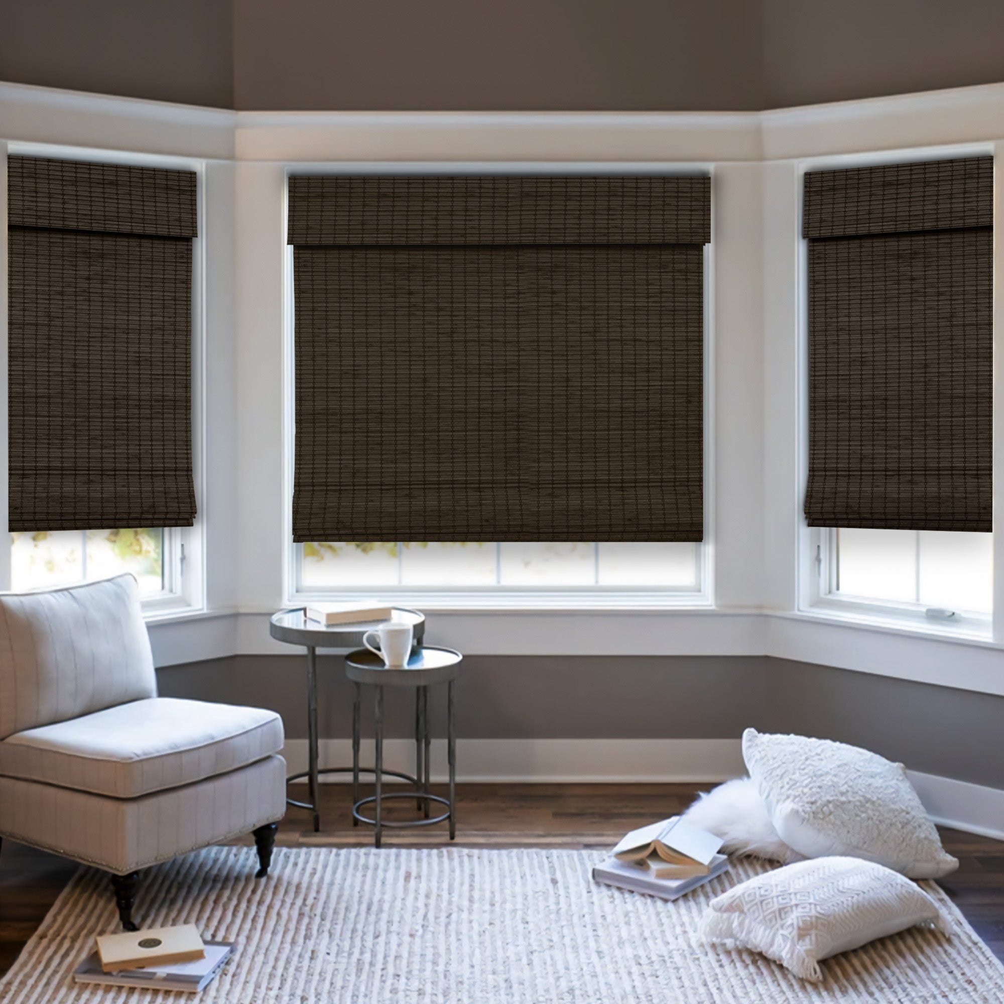 Natural Woven Light Filtering Cordless Bamboo Roman Shades for Windows, 44 in. W x 72 in. L, Onyx