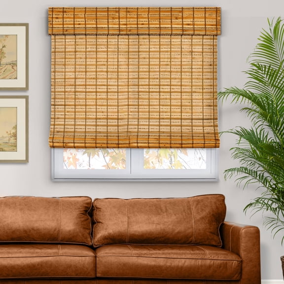 Natural Woven Light Filtering Cordless Bamboo Roman Shades for Windows, 46 in. W x 36 in. L, Honey Wheat