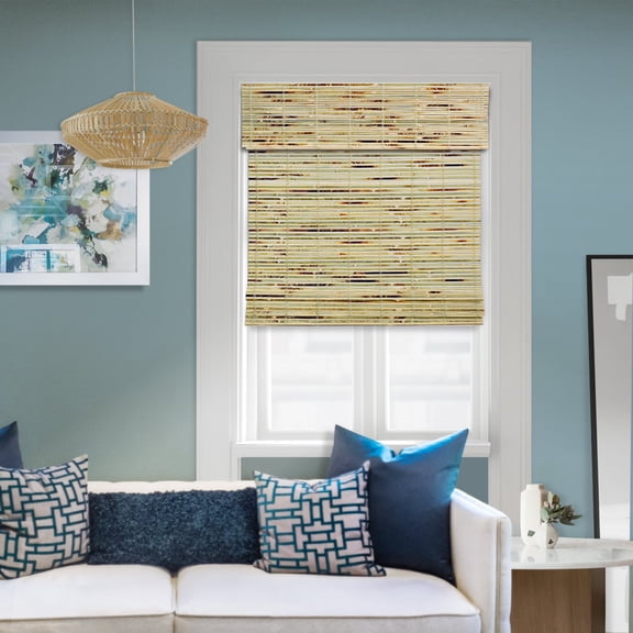 Natural Woven Light Filtering Cordless Bamboo Roman Shades for Windows, 61 in. W x 60 in. L, Sage Green
