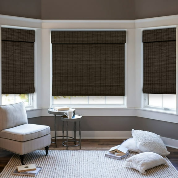 Natural Woven Light Filtering Cordless Bamboo Roman Shades for Windows, 66 in. W x 48 in. L, Onyx