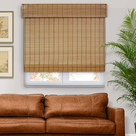 Natural Woven Light Filtering Cordless Bamboo Roman Shades for Windows, 71 in. W x 48 in. L, Butternut