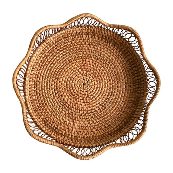Natural Woven Rattan Round Fruit Basket for Kitchen Counter Decoration and Storage