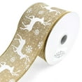 thumbnail image 1 of Natural Woven Reindeer and Snowflakes Wired Ribbon, 2-1/2-Inch, 10-Yard, 1 of 1