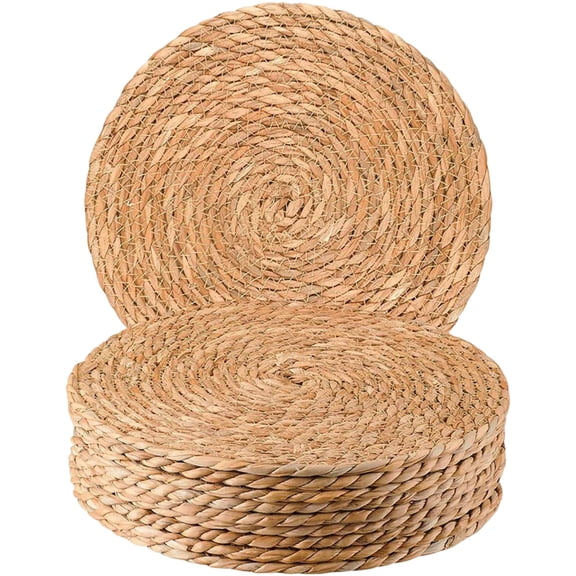 Natural Woven Rush Round Placemat & Heat-Resistant Mat, 12/13/14/15 Inch Sizes - Heat-Resistant, Protects Dining Tables from Hot Dishes, Woven Texture - For Home Kitchen, Dining Room, Daily Meals, Pa