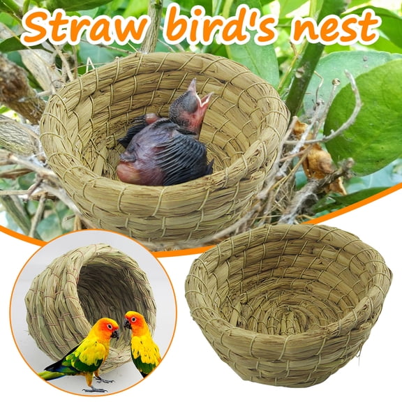 Natural Woven Straw Bird Nest Gourd Shaped Breeding House Hanging Bird Cave Shelter for Budgies Parrot Hatching Backyard Garden Outdoor Tree Decor