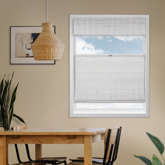 Natural Woven Top Down Bottom Up Cordless Bamboo Roman Shades for Windows, 39.5 in. W x 60 in. L, Snow