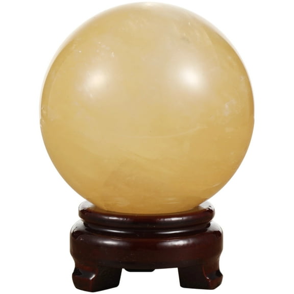 Natural Yellow Calcite Ball, 9 cm/3.5" Quartz Crystal Ball with Wooden Stand, Decorative Natural Fluorite Sphere, Unique Handcrafted Gemstone Ball for Home Decor