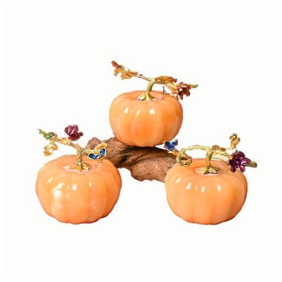 Natural Yellow Calcite Pumpkin Crystal Figurine (2.4") Hand-Carved Healing Stone Ornament, Golden Quartz Energy Dcor for Home & Office, Gemstone Gift