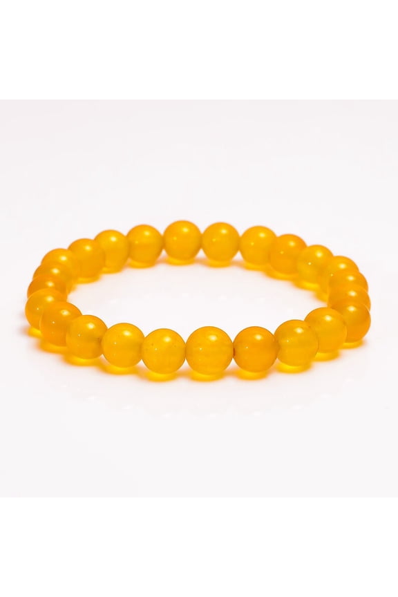 Natural Yellow Chalcedony 8mm Round Shape Smooth Cut Beads Stretchable Bracelet for Men & Women.