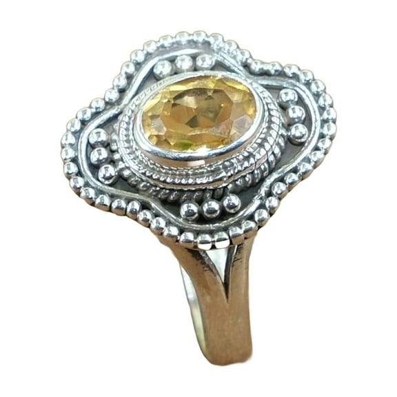 Natural Yellow Citrine Cut Stone 925 Sterling Silver Engagement Ring Jewelry Gift for Her