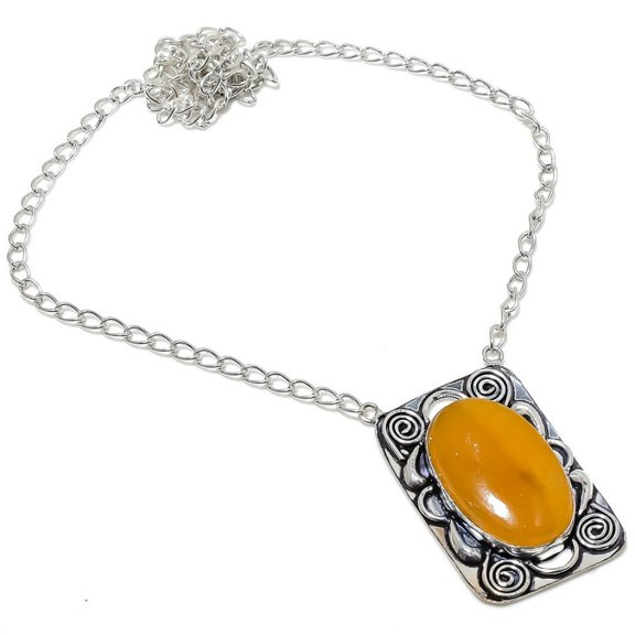 Natural Yellow Fluorite Gemstone 925 Sterling Silver Gift Necklace 18"