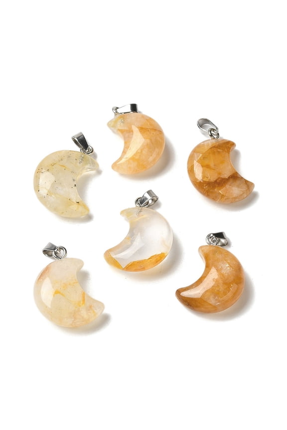 Natural Yellow Hematoid Quartz Pendants Crescent Moon Charms with 201 Stainless Steel Snap on Bails Stainless Steel color 23~24x15.5~17.5x7.5~8.5mm Hole: 4x2.5mm