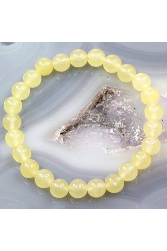 Natural Yellow Jade 8mm Round Shape Smooth Cut Beads Stretchable Bracelet for Men & Women.