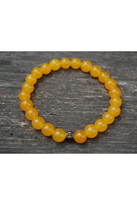 Natural Yellow Jade 8mm Round Shape Smooth Cut Beads Stretchable Bracelet for Men & Women.