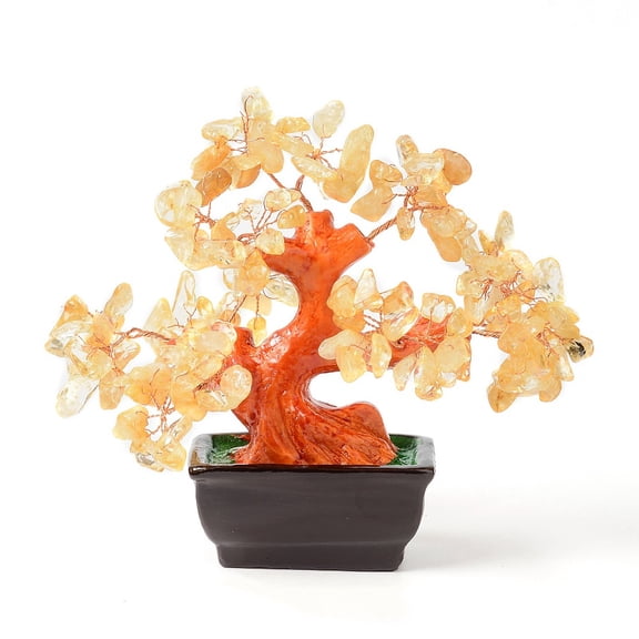 Natural Yellow Quartz Chips Money Tree Bonsai Display Decorations for Home Office Decor Good Luck 140x85x170mm