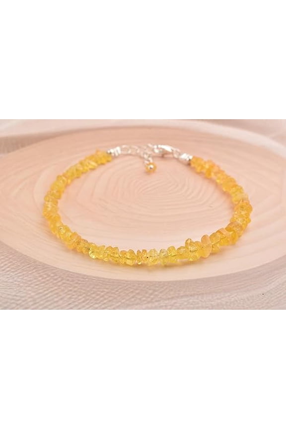 Natural Yellow Sapphire Raw Bracelet for Women, Rough Gemstone, September Birthstone, Healing Stones, Gorgeous Jewelry, Chakra Bangle Bracelet, 925 Sterling Silver 8 inch