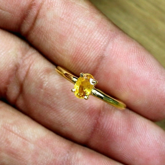 Natural Yellow Sapphire Ring, 925 Sterling Silver Gold Plated Ring, Gift for Her, Gemstone Ring, Birthstone Rings for Women, Gift For Her