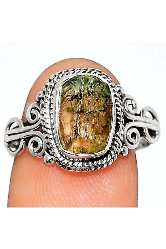 Natural Yellow Scapolite Rough 925 Sterling Silver Ring s.8.5 Jewelry R-1345 SDR238603
