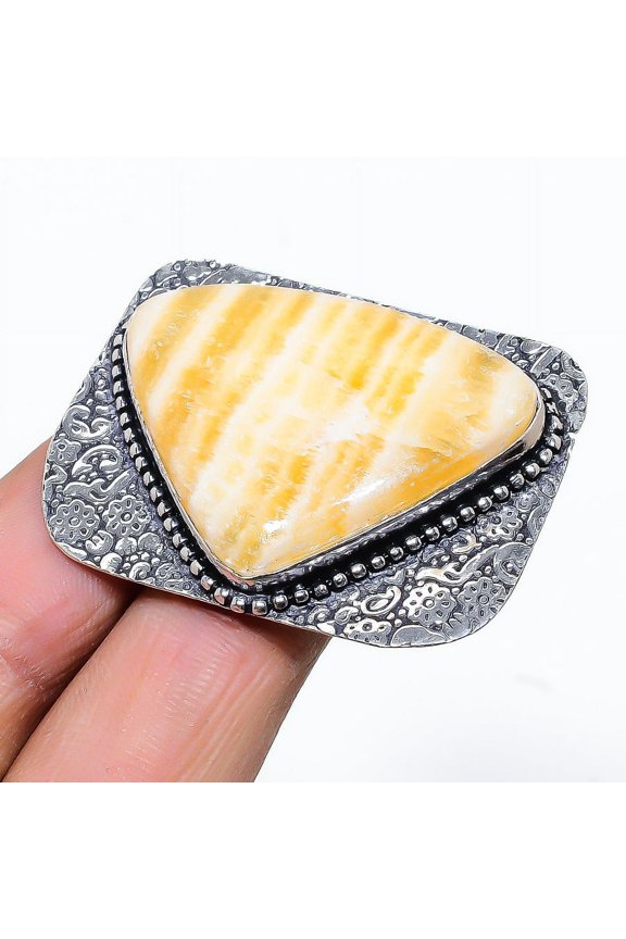 Natural Yellow Septarian Gemstone Handmade 925 Sterling Silver Ring S.8.5