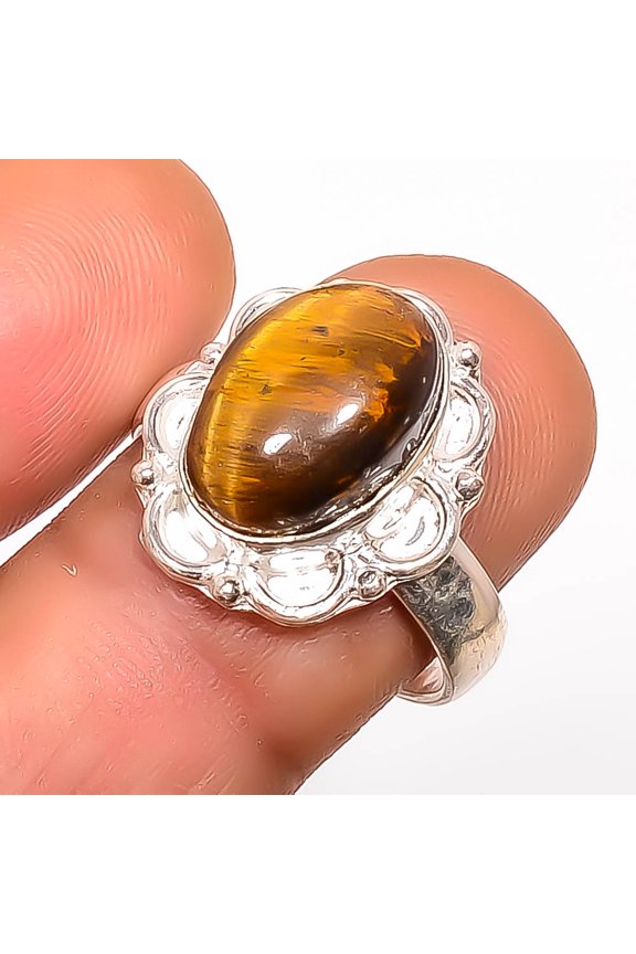 Natural Yellow Tiger Eye - South Africa 925 Sterling Silver Ring Size 9|Handmade Ring, Gift for her, Yellow Ring, Gemstone Silver Jewelry